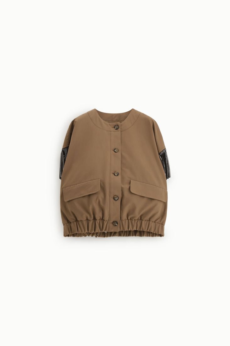 Gilet PLease con frange applicate e bottoni frontali - Marrone