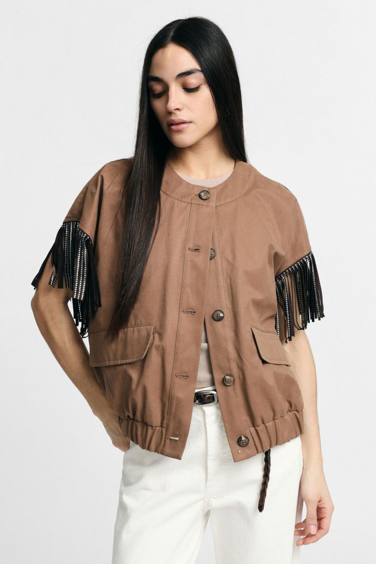 Gilet PLease con frange applicate e bottoni frontali - Marrone