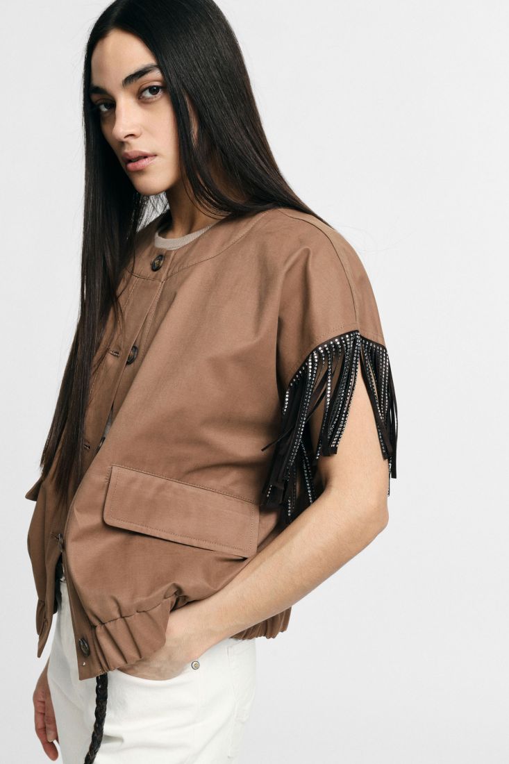 Gilet PLease con frange applicate e bottoni frontali - Marrone