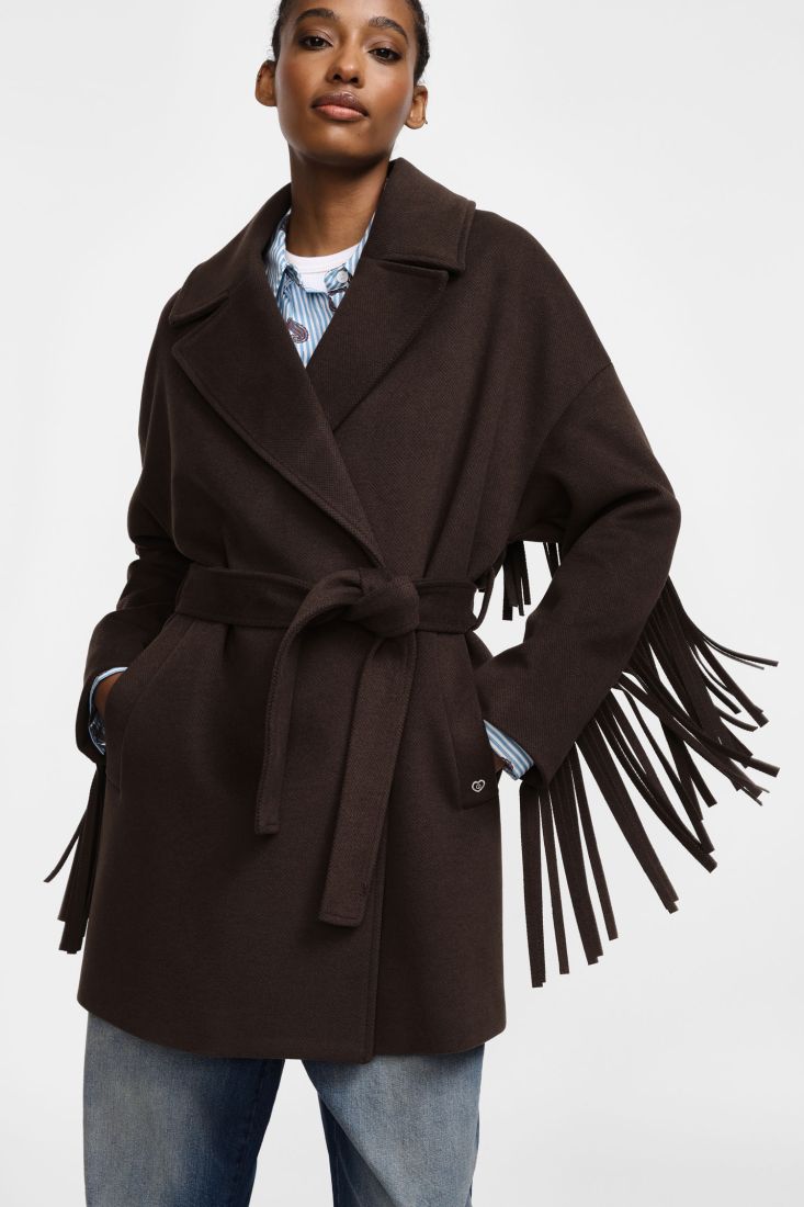Cappotto Please con frange e cintura