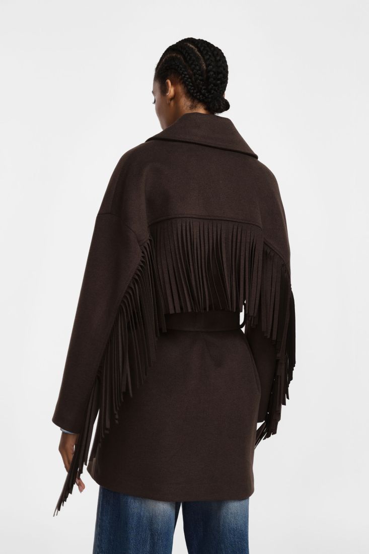 Cappotto Please con frange e cintura