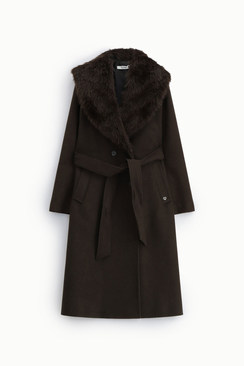Cappotto lungo con maxi collo in pelliccia Please - Cioccolato