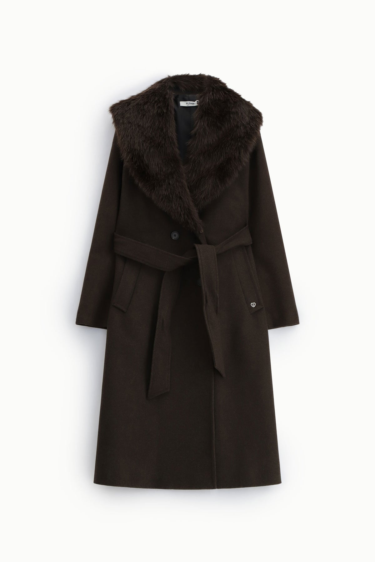 Cappotto lungo con maxi collo in pelliccia Please - Cioccolato