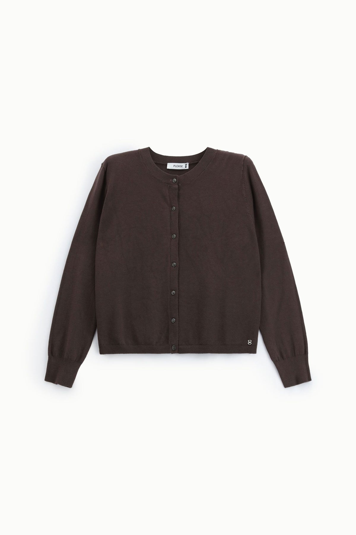 Cardigan girocollo con maniche lunghe e bottoni - Moro
