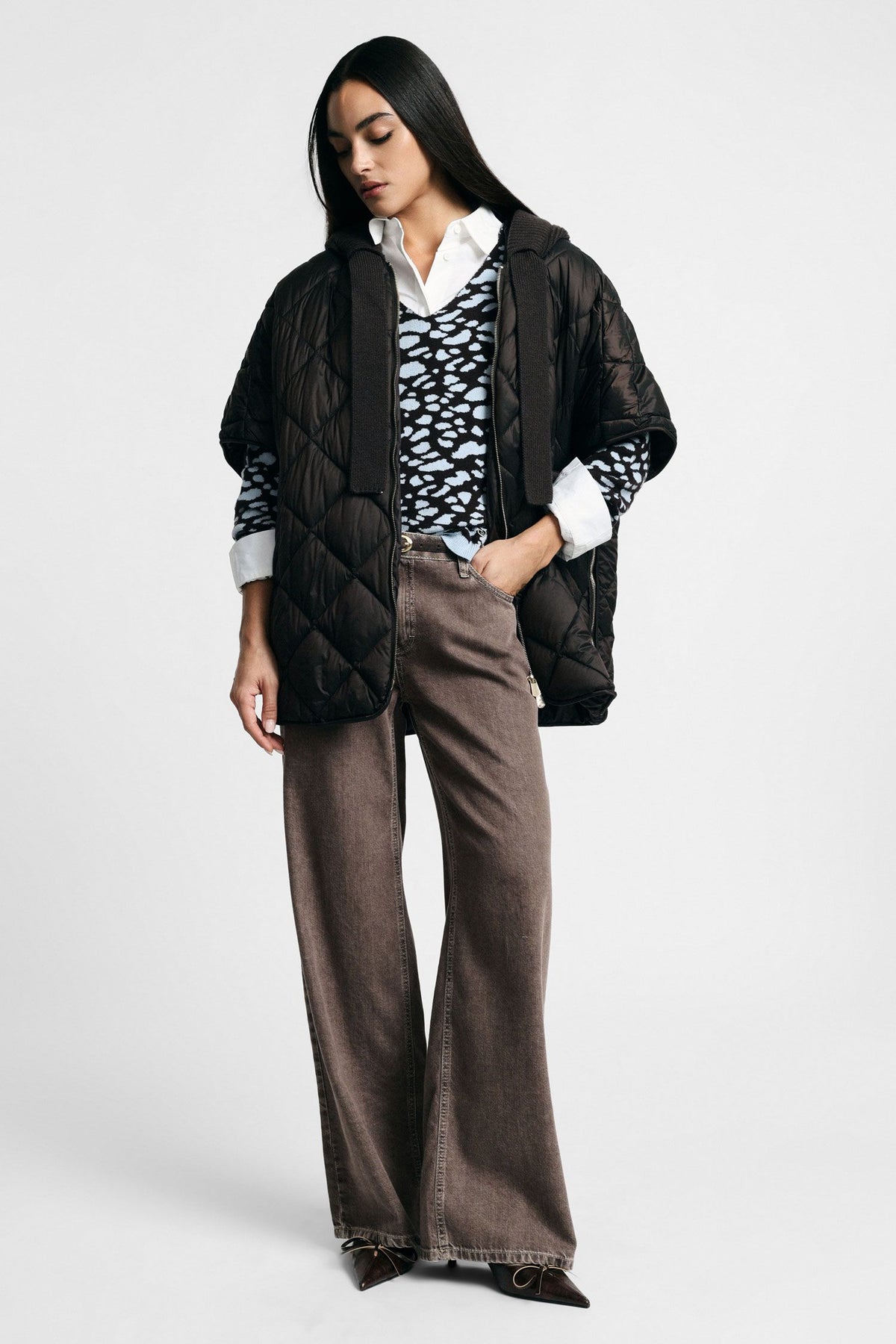 Jeans palazzo gamba dritta con lavaggio Please - Moro