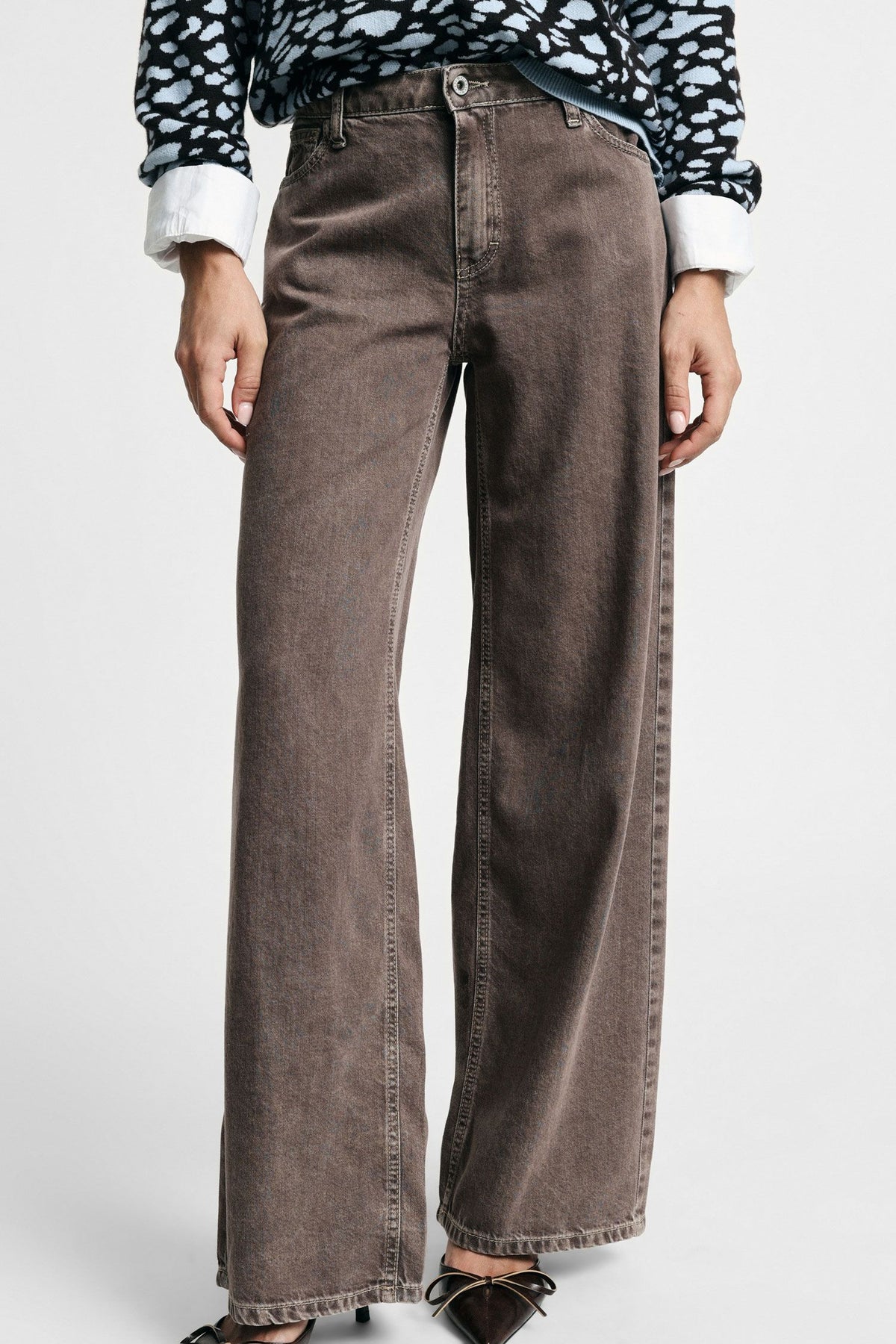 Jeans palazzo gamba dritta con lavaggio Please - Moro