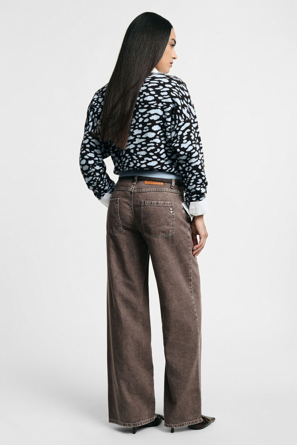 Jeans palazzo gamba dritta con lavaggio Please - Moro