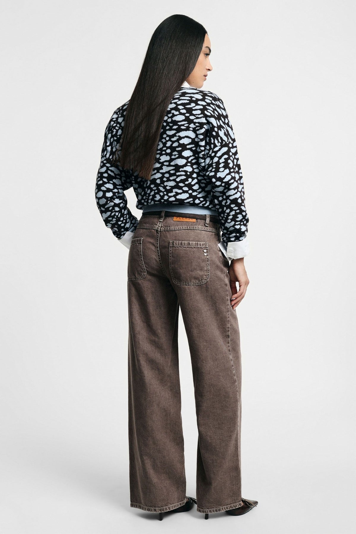 Jeans palazzo gamba dritta con lavaggio Please - Moro