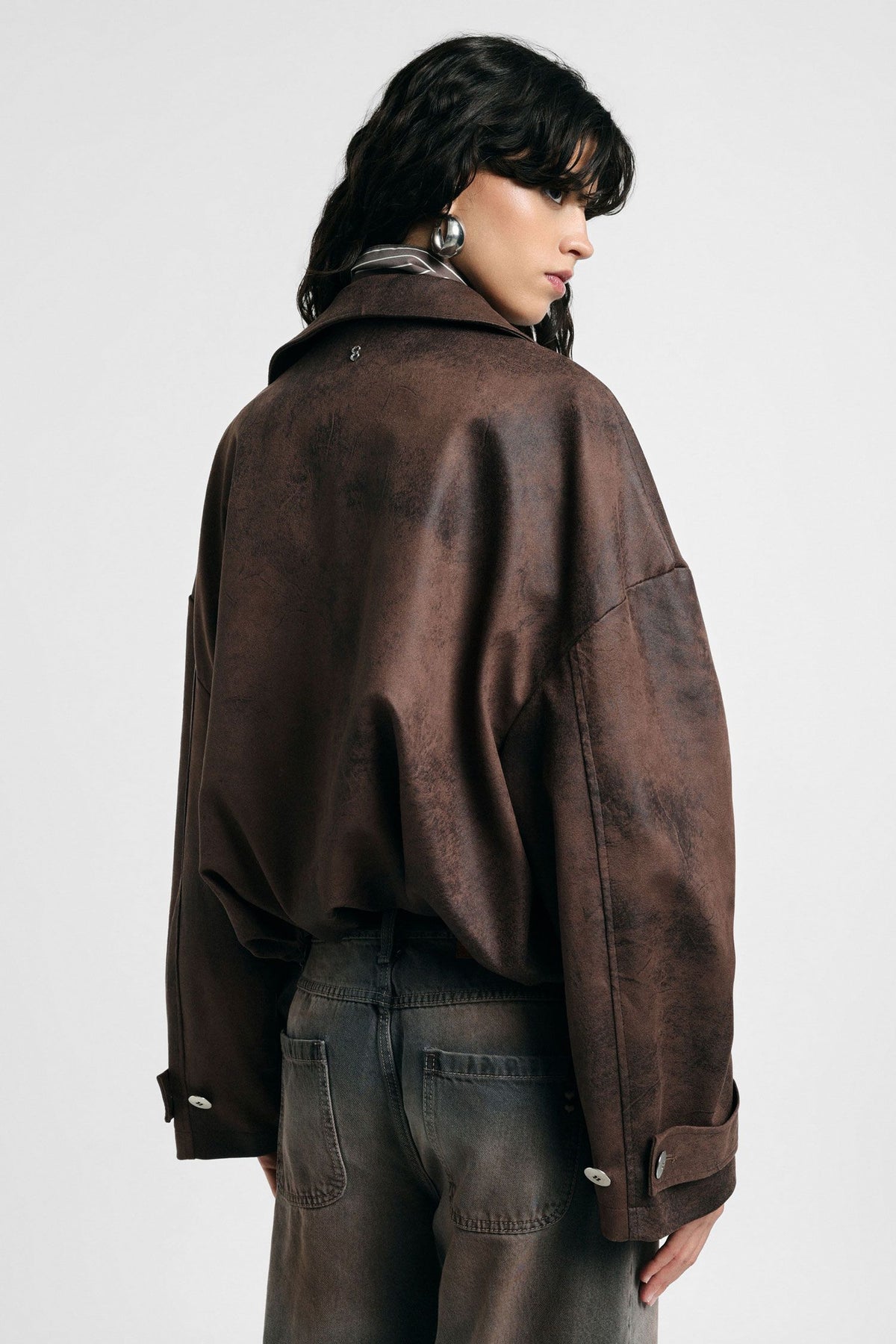 Giacca in stile biker con zip e coulisse - Moro