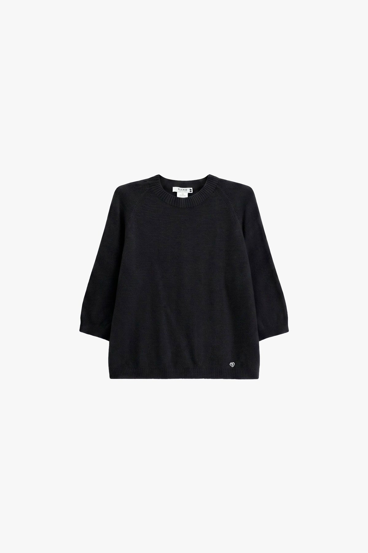 Maglione girocollo maniche 3/4 tinta unita Please - Nero