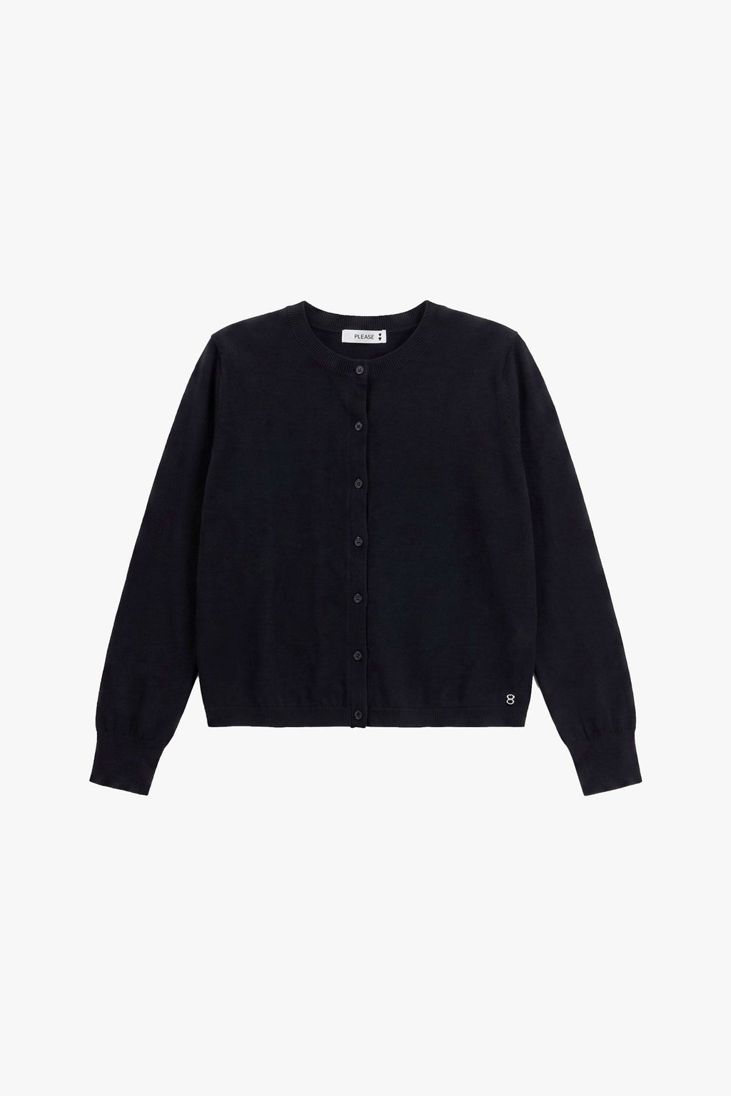Cardigan girocollo con maniche lunghe e bottoni - Nero