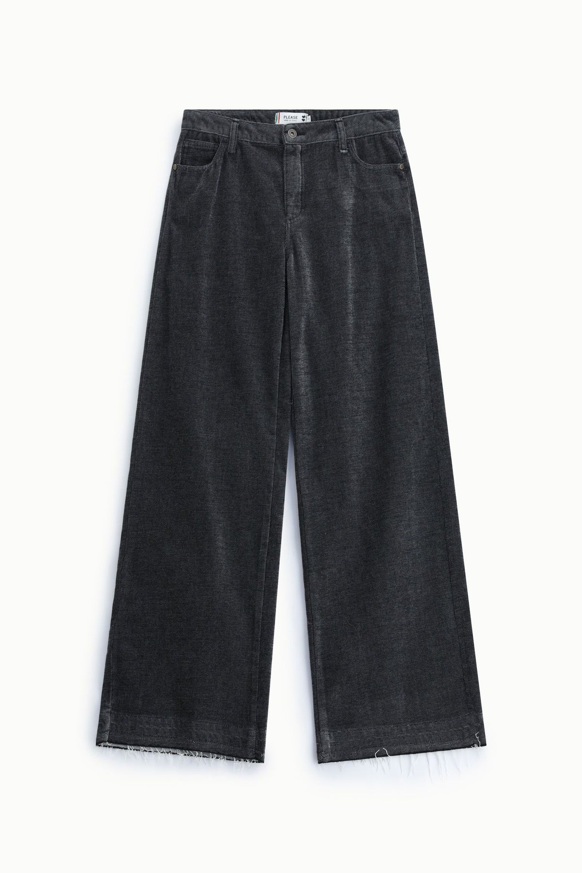 Jeans morbidi wide leg con orlo sfrangiato Please - Nero