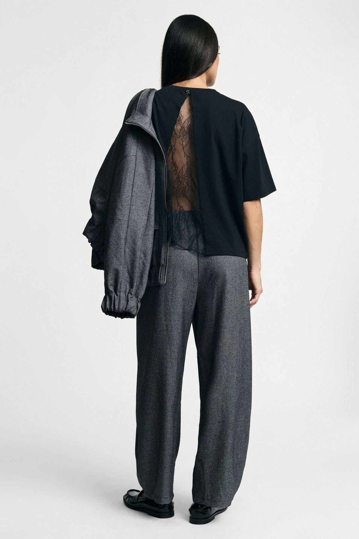 Pantaloni palazzo vita alta con coulisse - Nero