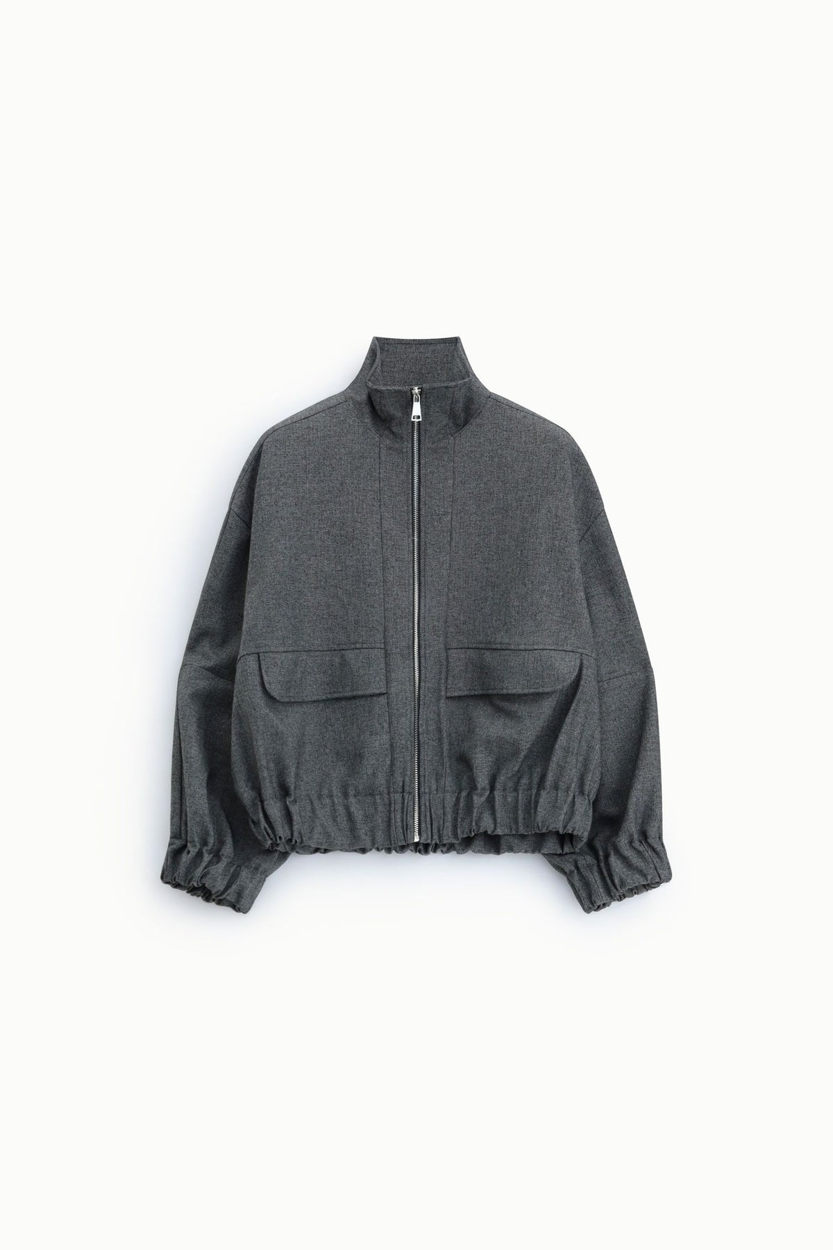 Bomber corta con zip e coulisse sul fondo - Nero