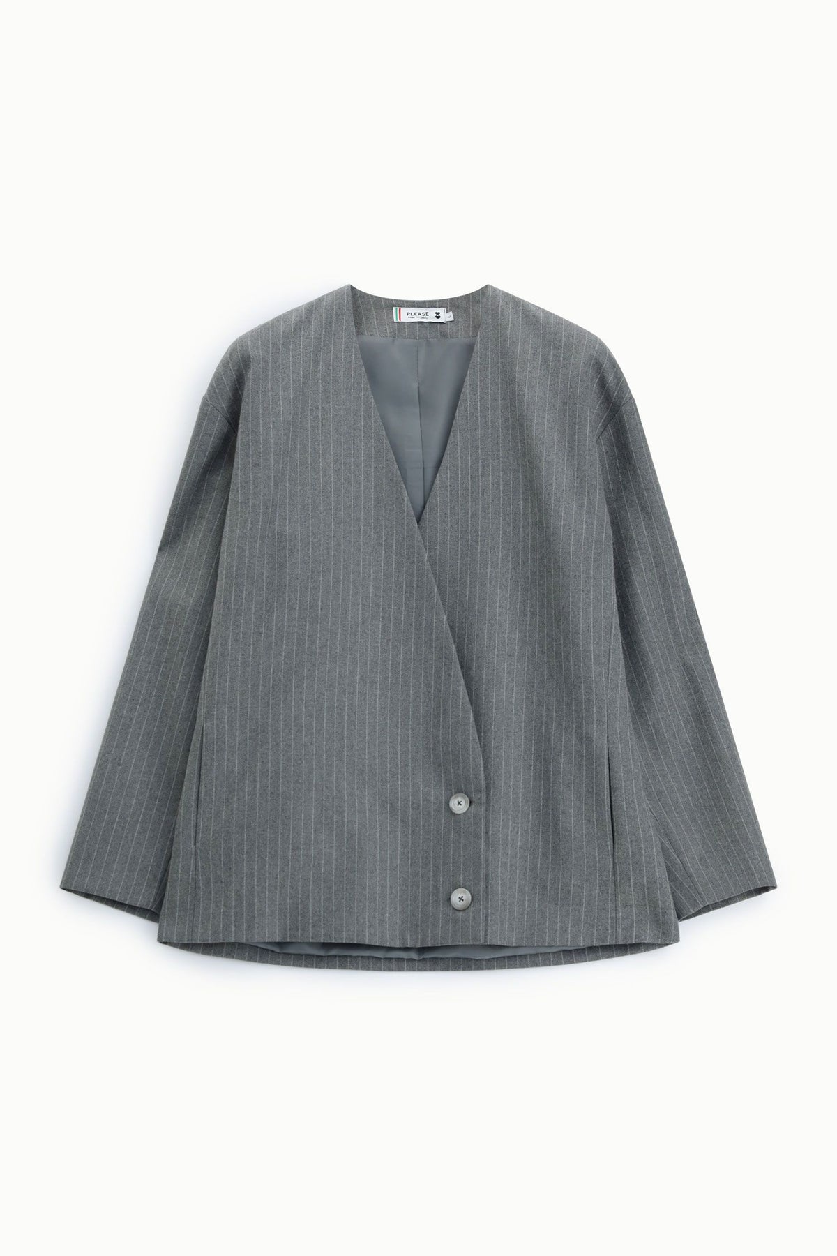 Blazer a righe con chiusura doppiopetto oversize Please - Grigio Melange