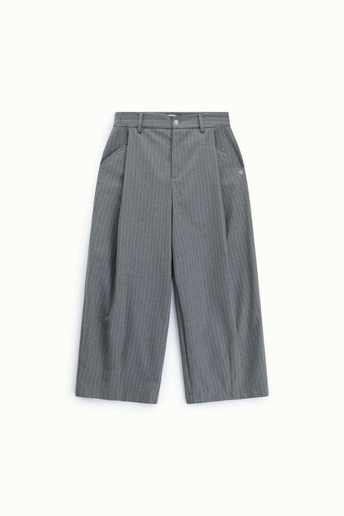 Pantaloni palazzo crop gessati a vita alta Please - Grigio melange