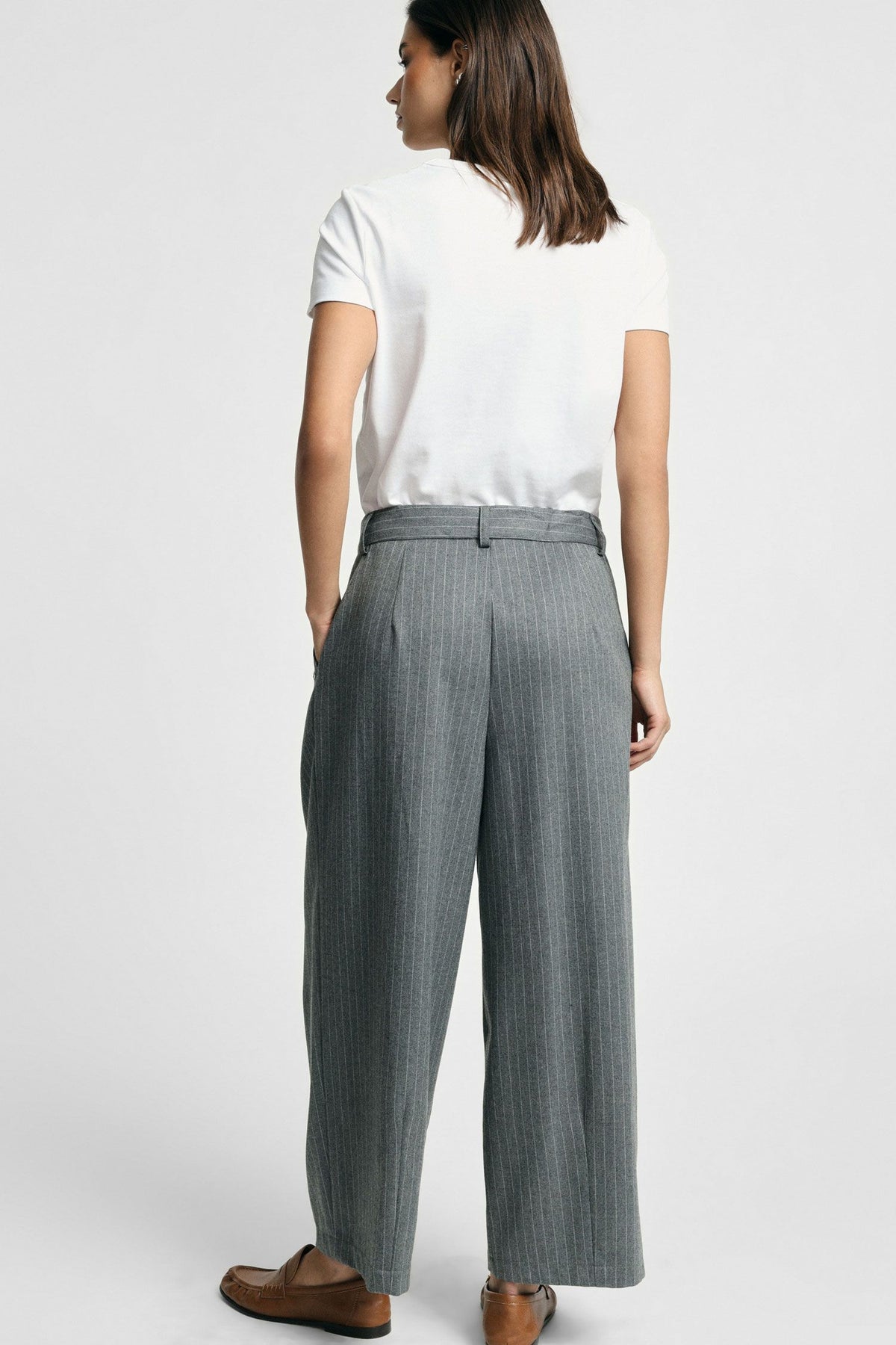 Pantaloni palazzo crop gessati a vita alta Please - Grigio melange