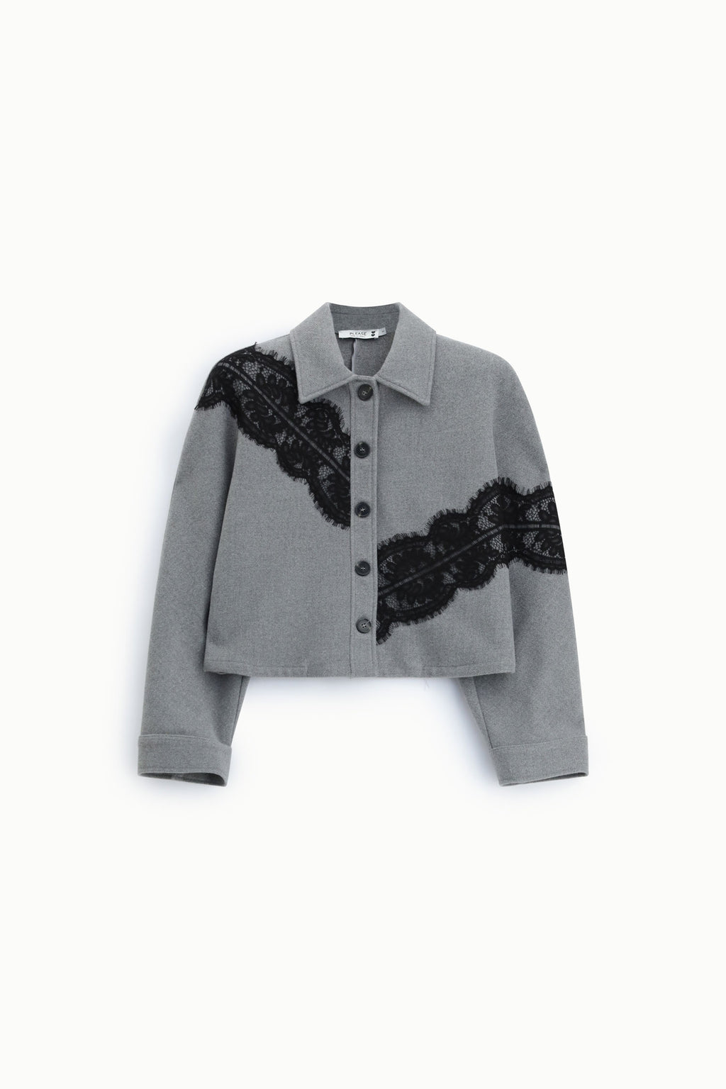 Giacca camicia corta con inserti in pizzo e bottoni Please -Grigio Melange