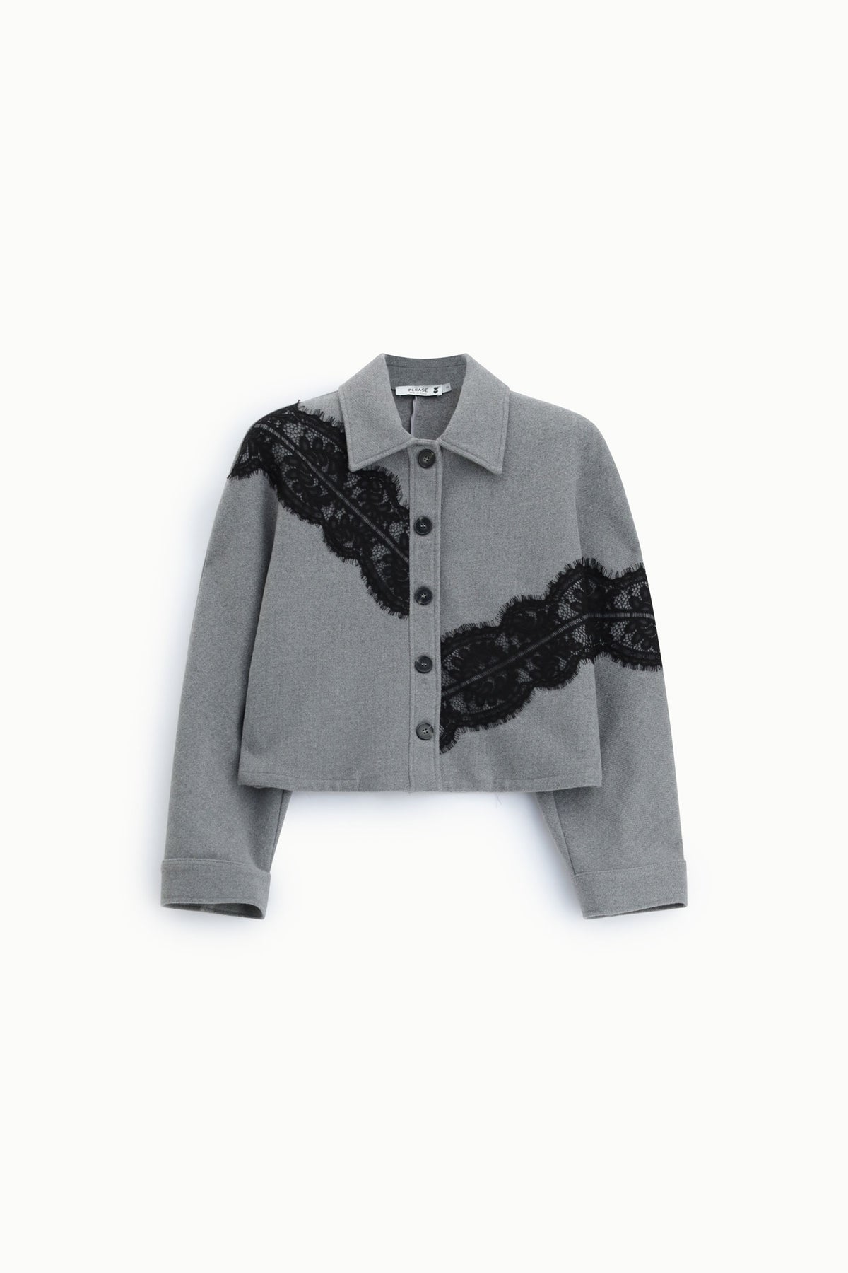 Giacca camicia corta con inserti in pizzo e bottoni Please -Grigio Melange
