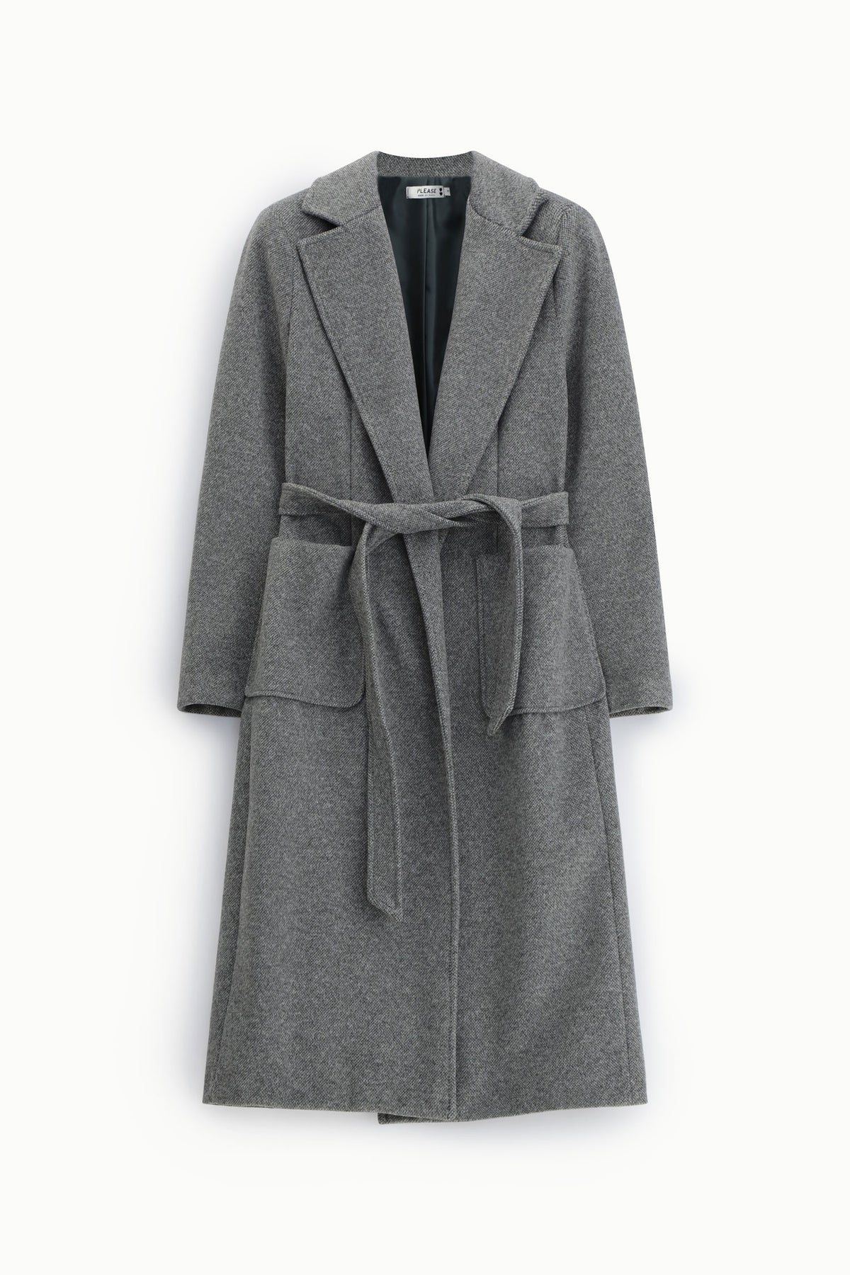 Cappotto lungo con cintura e tasche ampie Please - Grigio