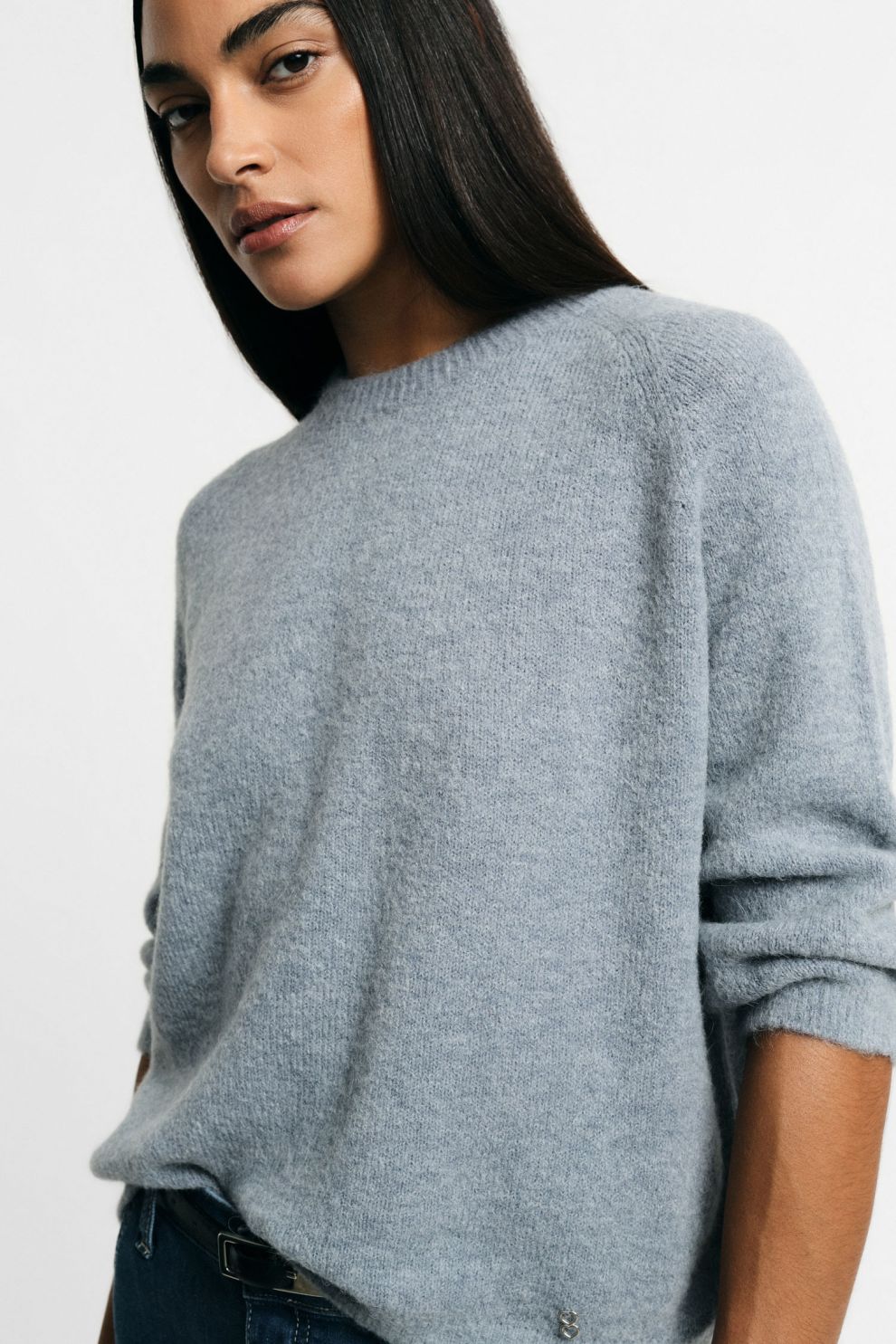 Maglione girocollo maniche 3/4 tinta unita Please - Azzurro
