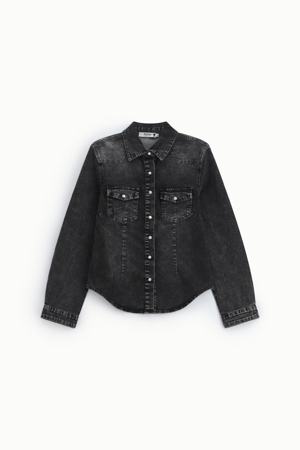 Camicia regular-fit con tasche frontali e bottoni Please - Nero Denim