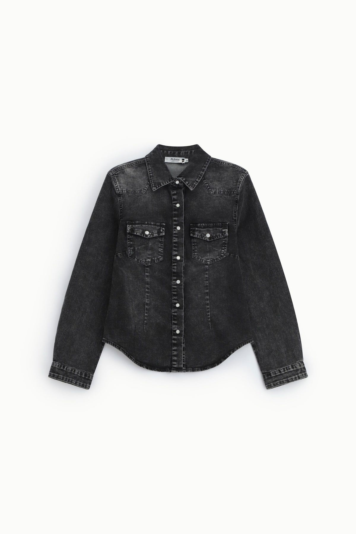 Camicia regular-fit con tasche frontali e bottoni Please - Nero Denim