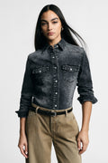 Camicia regular-fit con tasche frontali e bottoni Please - Nero Denim