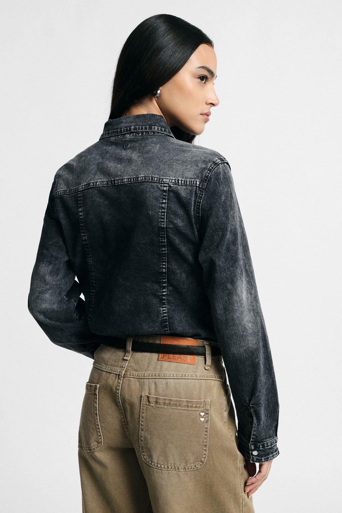 Camicia regular-fit con tasche frontali e bottoni Please - Nero Denim