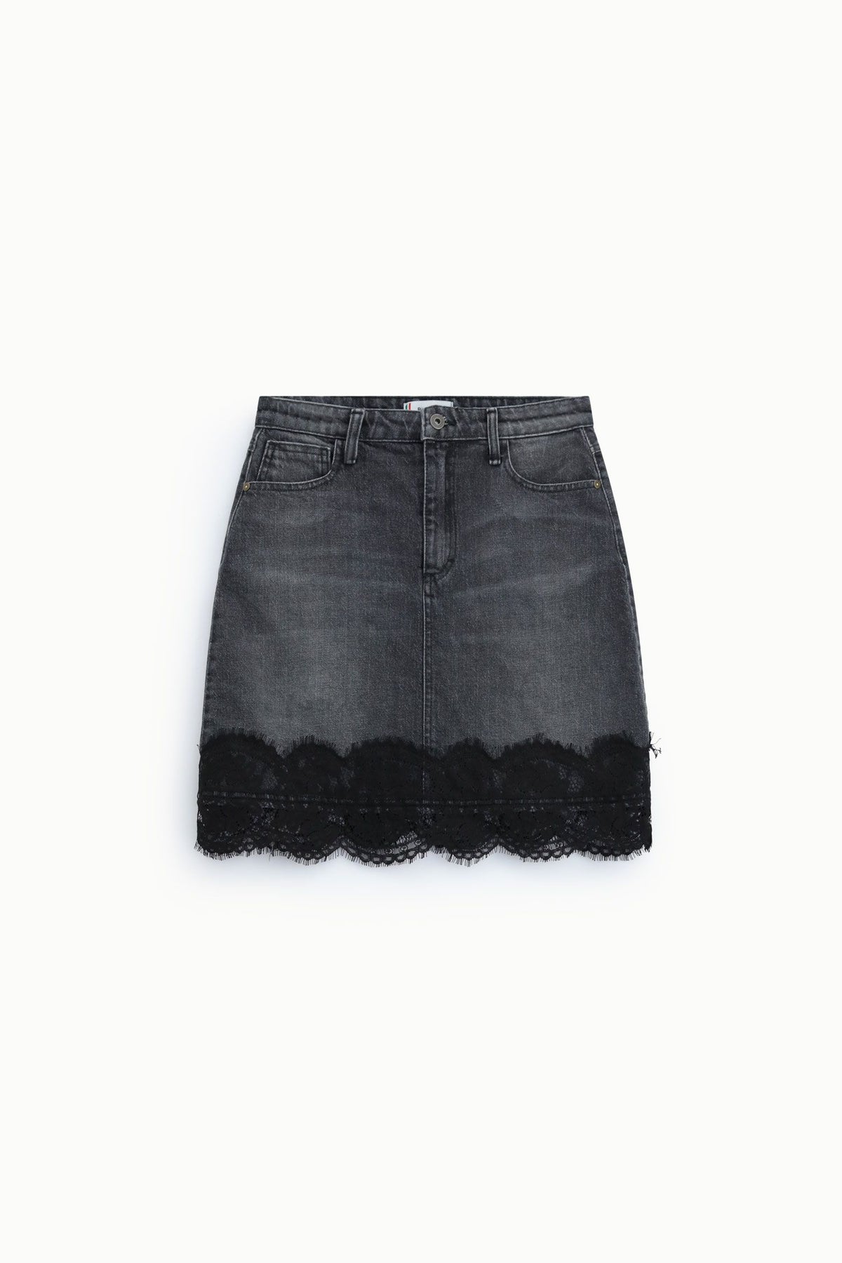 Gonna corta con bordo in pizzo e vita alta Please - Nero Denim
