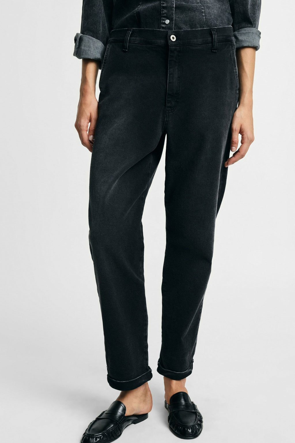 Jeans mom-fit con risvolto e vita alta Please - Nero