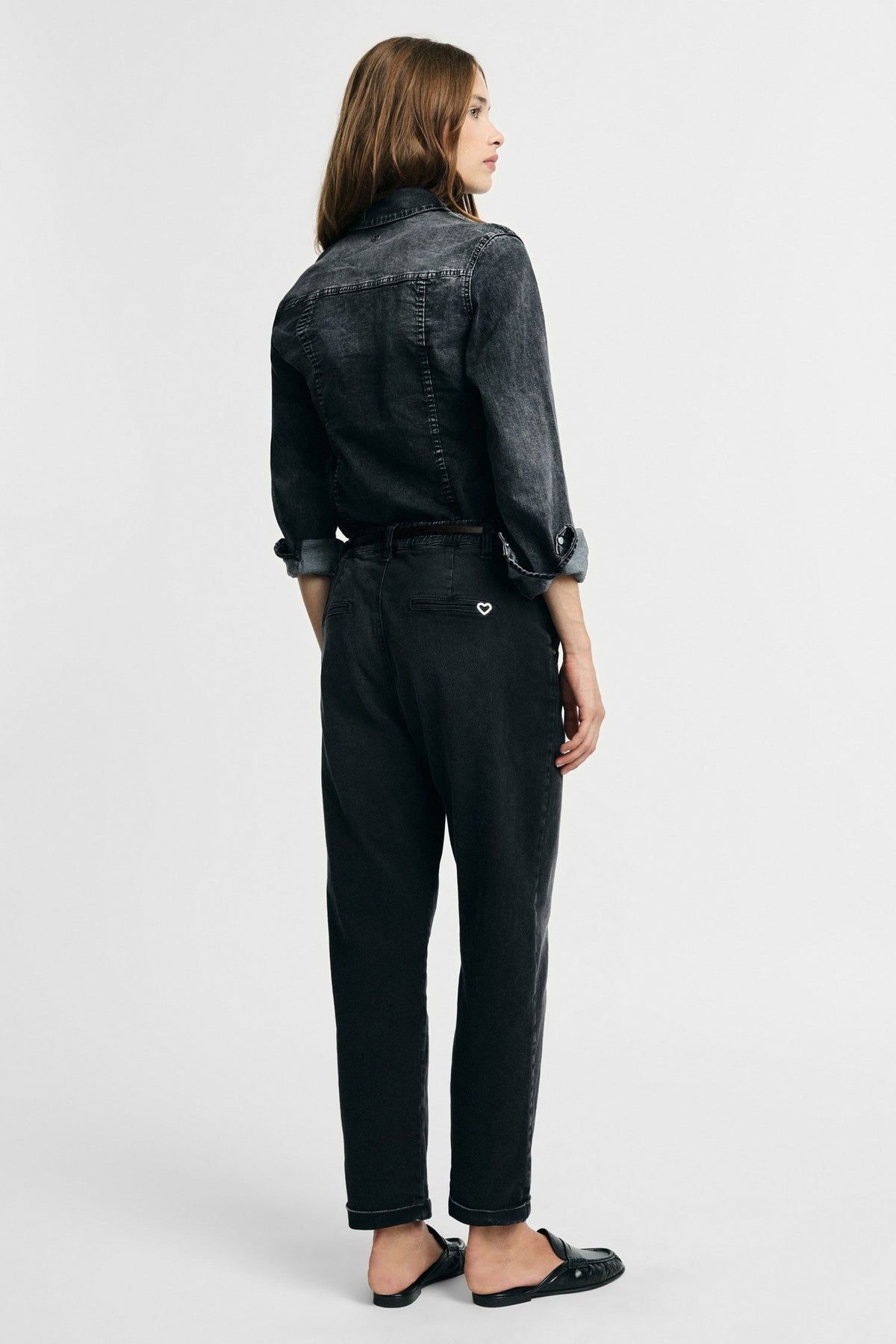 Jeans mom-fit con risvolto e vita alta Please - Nero