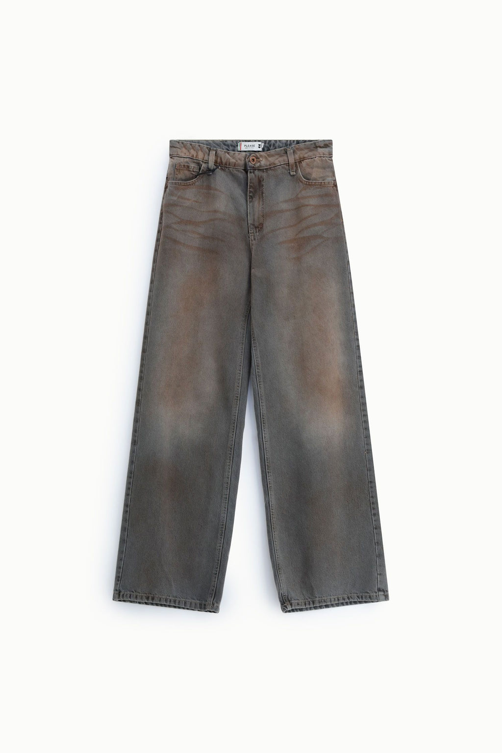 Jeans palazzo gamba dritta effetto slavato Please - Nero Denim