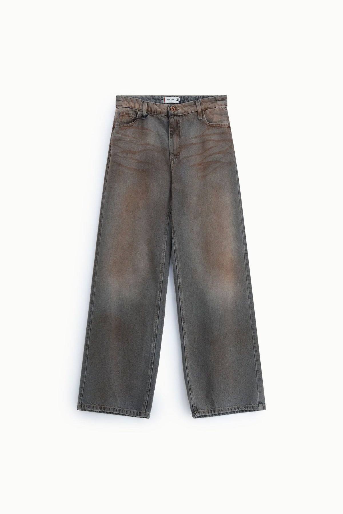 Jeans palazzo gamba dritta effetto slavato Please - Nero Denim