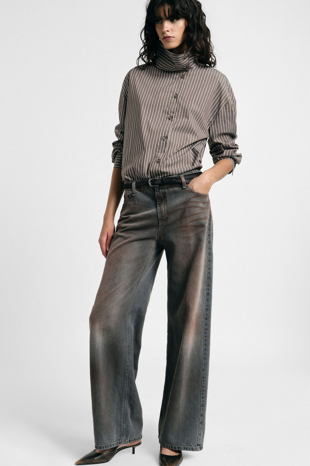 Jeans palazzo gamba dritta effetto slavato Please - Nero Denim