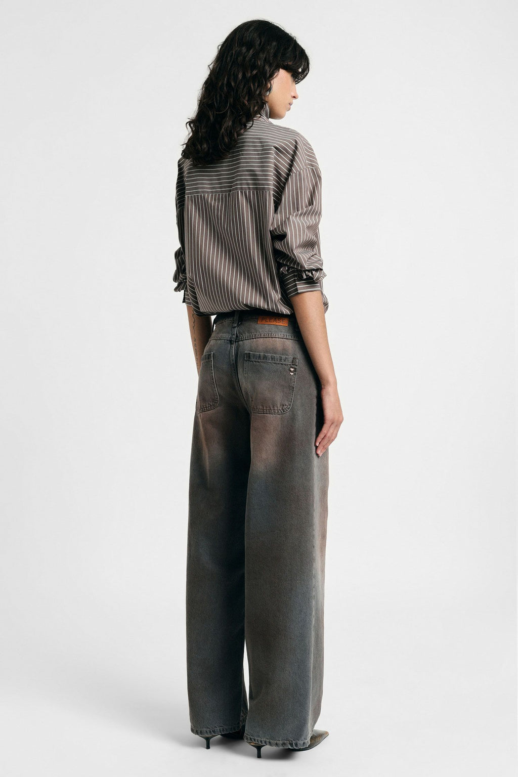 Jeans palazzo gamba dritta effetto slavato Please - Nero Denim