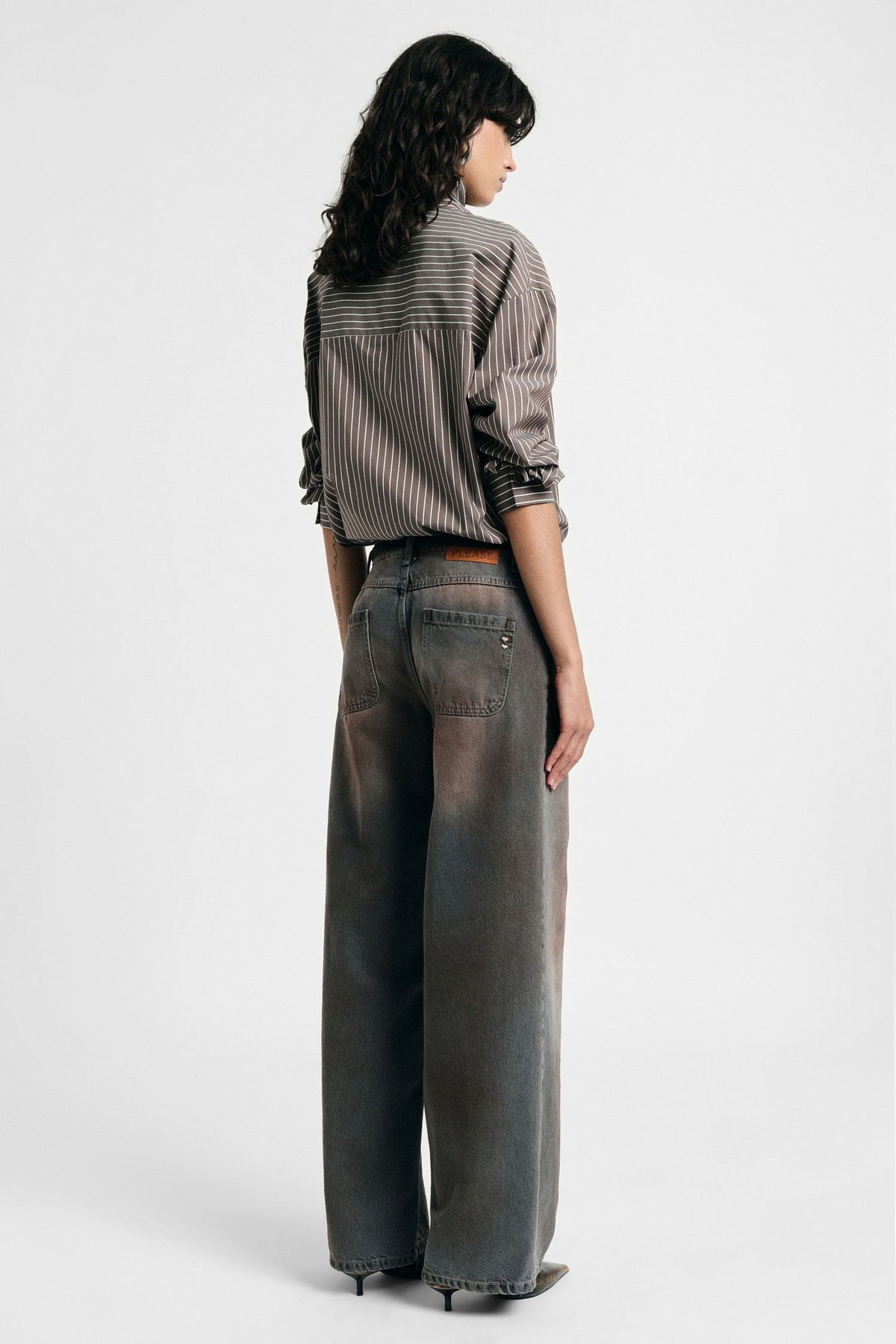Jeans palazzo gamba dritta effetto slavato Please - Nero Denim