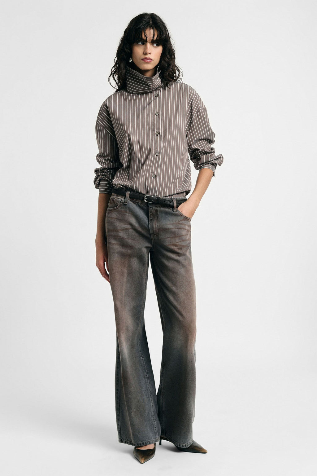 Jeans palazzo gamba dritta effetto slavato Please - Nero Denim