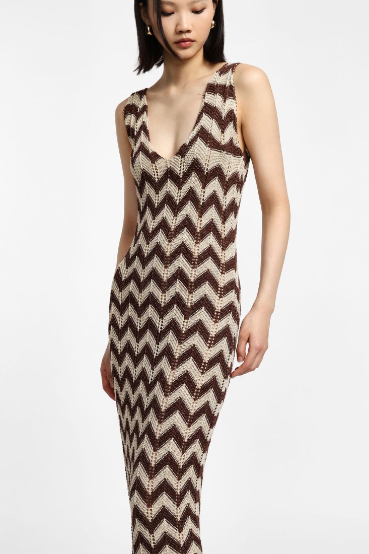 Vestito midi in maglia ricamata - Oro/Nero