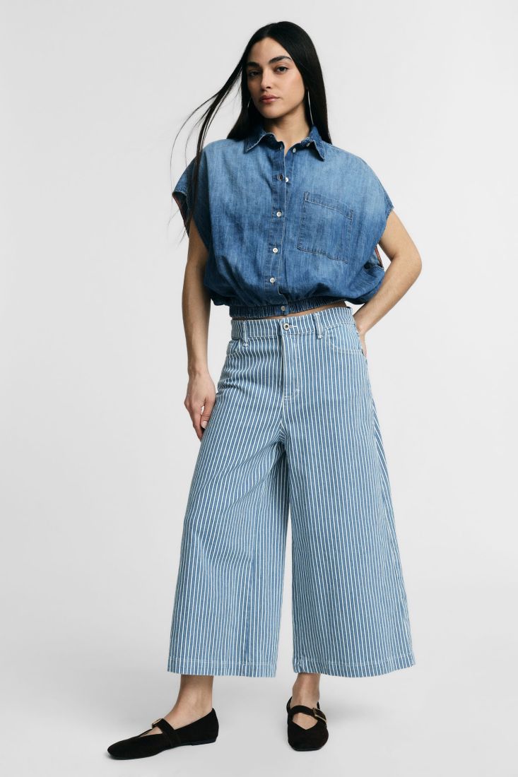 Jeans Please a gamba ampia a righe con vita alta -