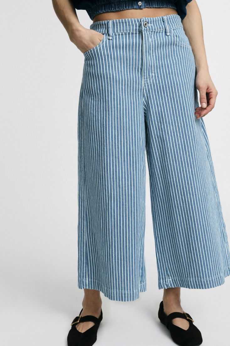 Jeans Please a gamba ampia a righe con vita alta -