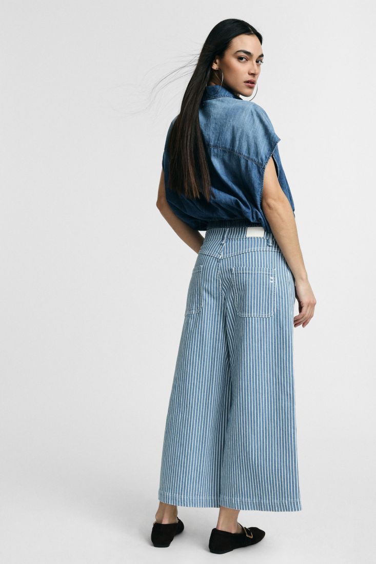 Jeans Please a gamba ampia a righe con vita alta -