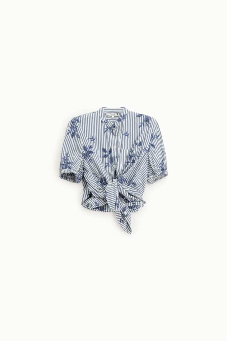 Camicia Please a righe con maniche corte arricciate