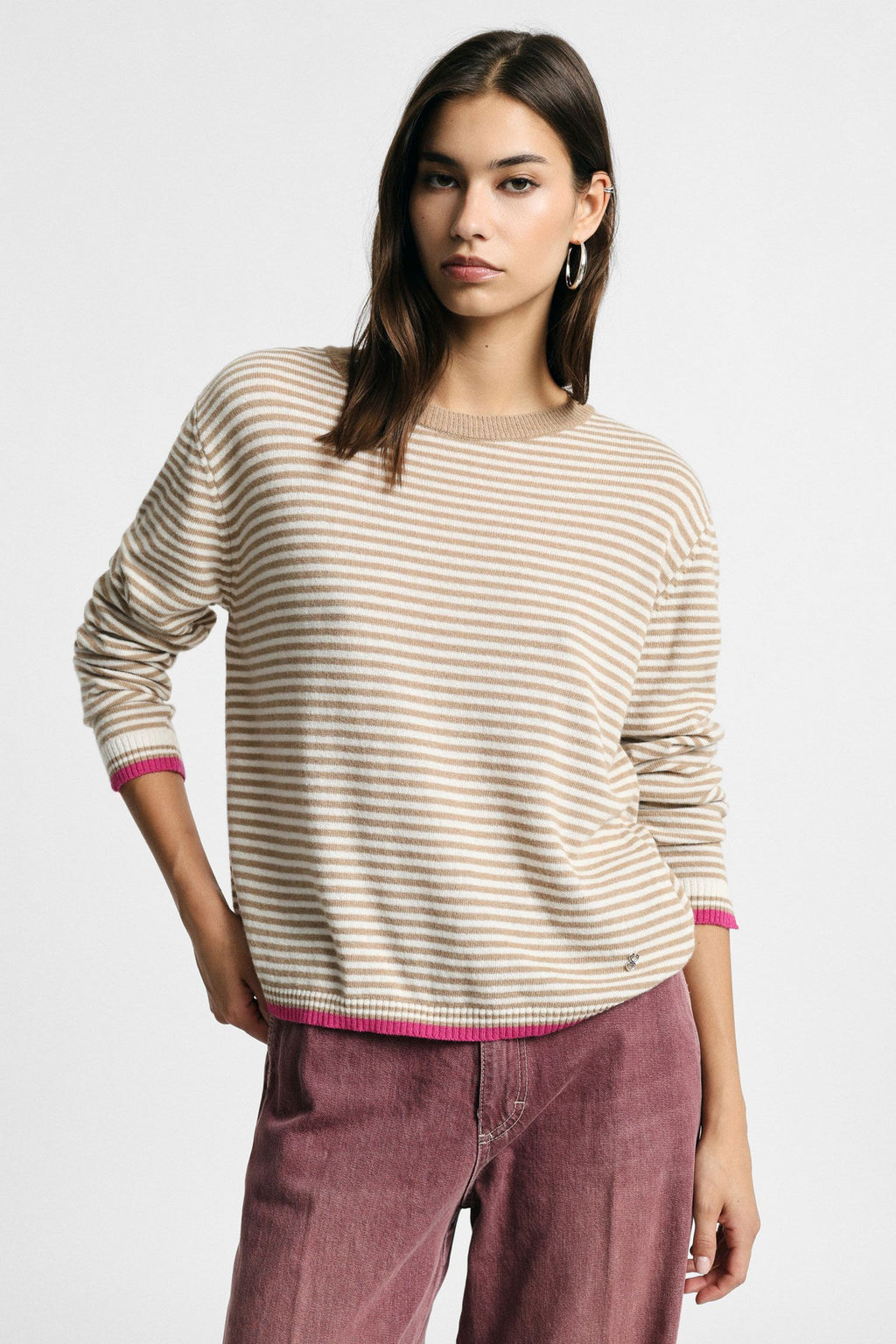 Maglione a righe con dettagli a contrasto Please - Beige/Panna