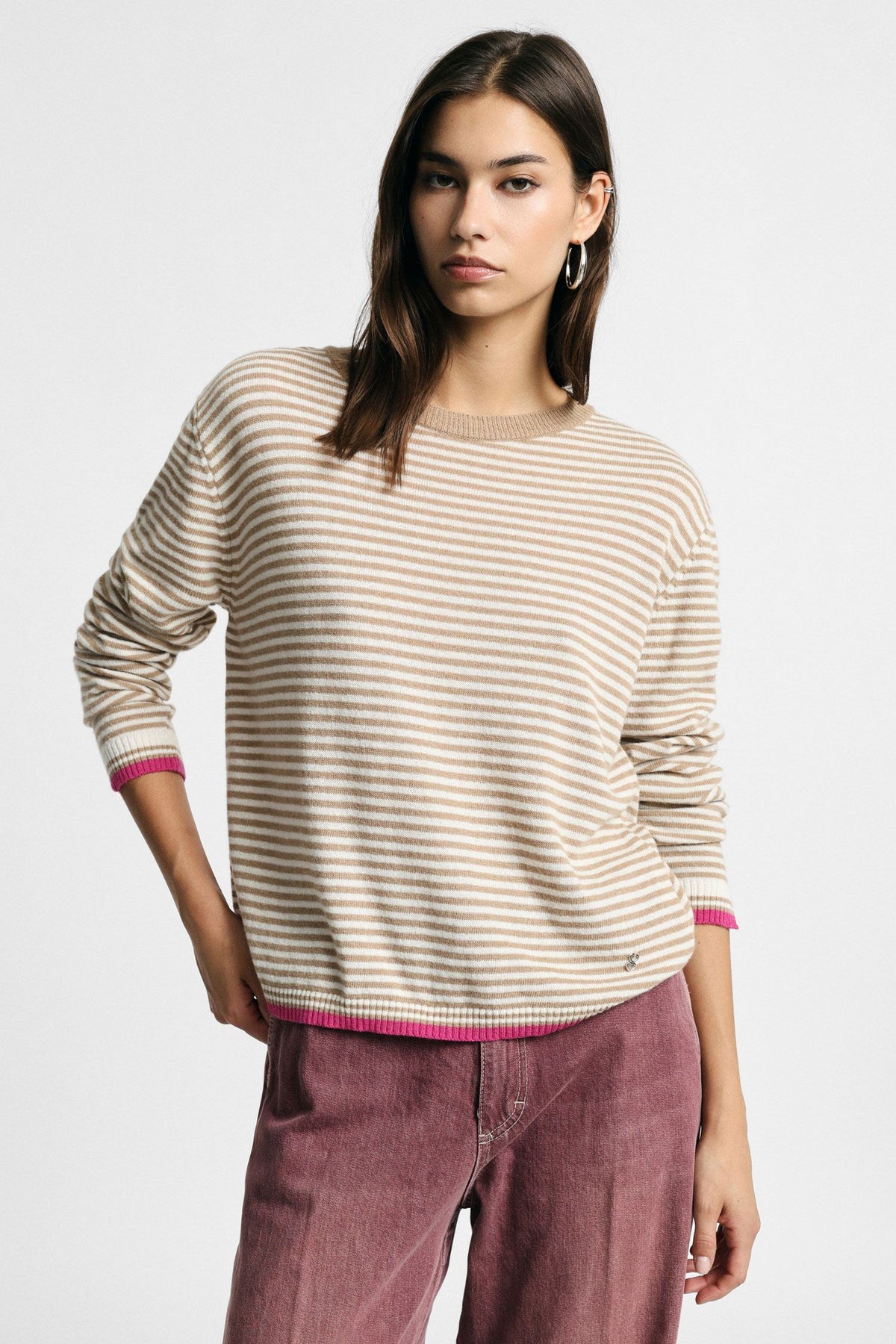 Maglione a righe con dettagli a contrasto Please - Beige/Panna