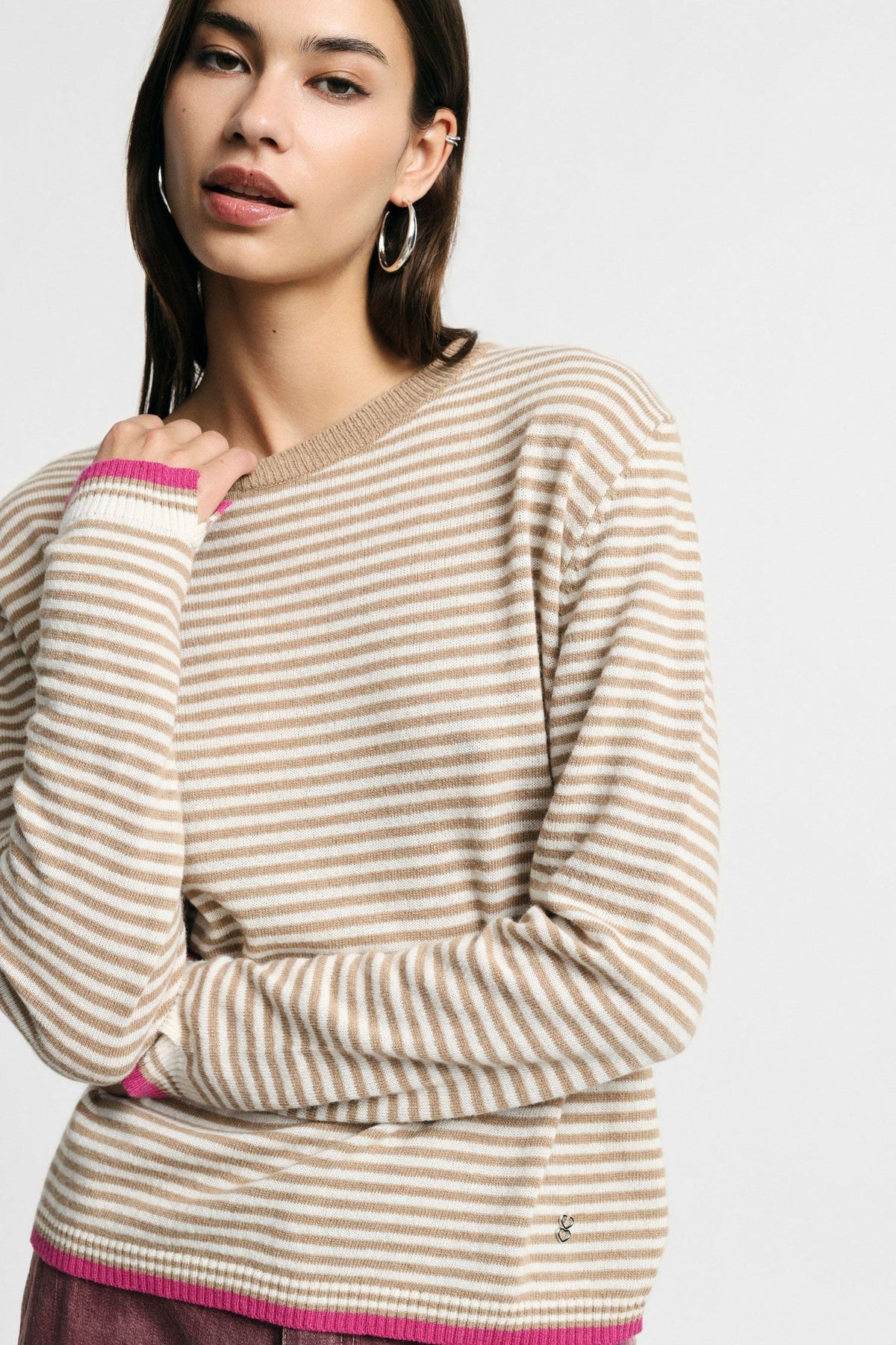 Maglione a righe con dettagli a contrasto Please - Beige/Panna