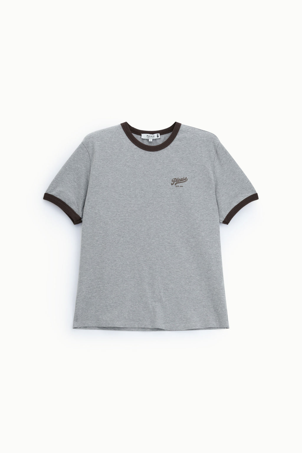 T-shirt girocollo con profili a contrasto Please - Grigio/Moro