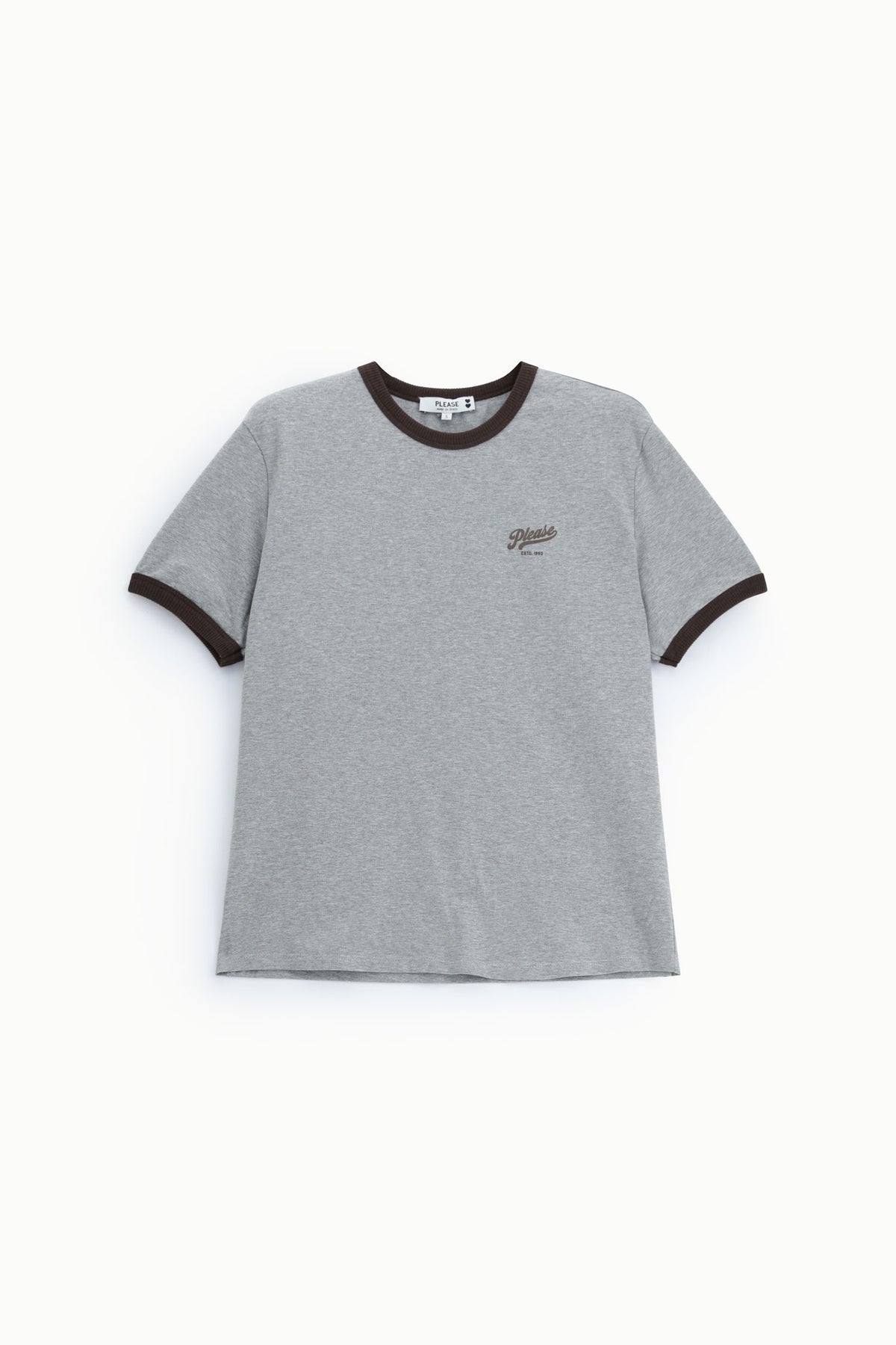 T-shirt girocollo con profili a contrasto Please - Grigio/Moro