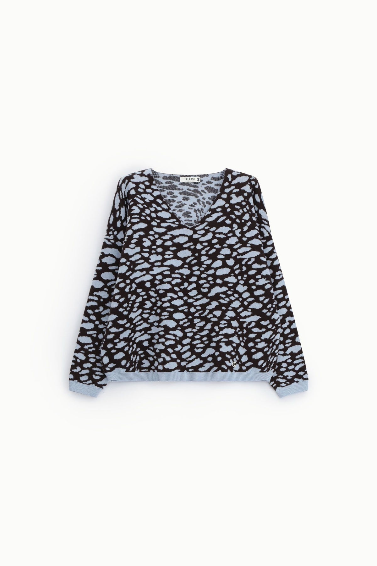 Maglione stampa animalier  scollo a v  Please - Moro\Azzurro