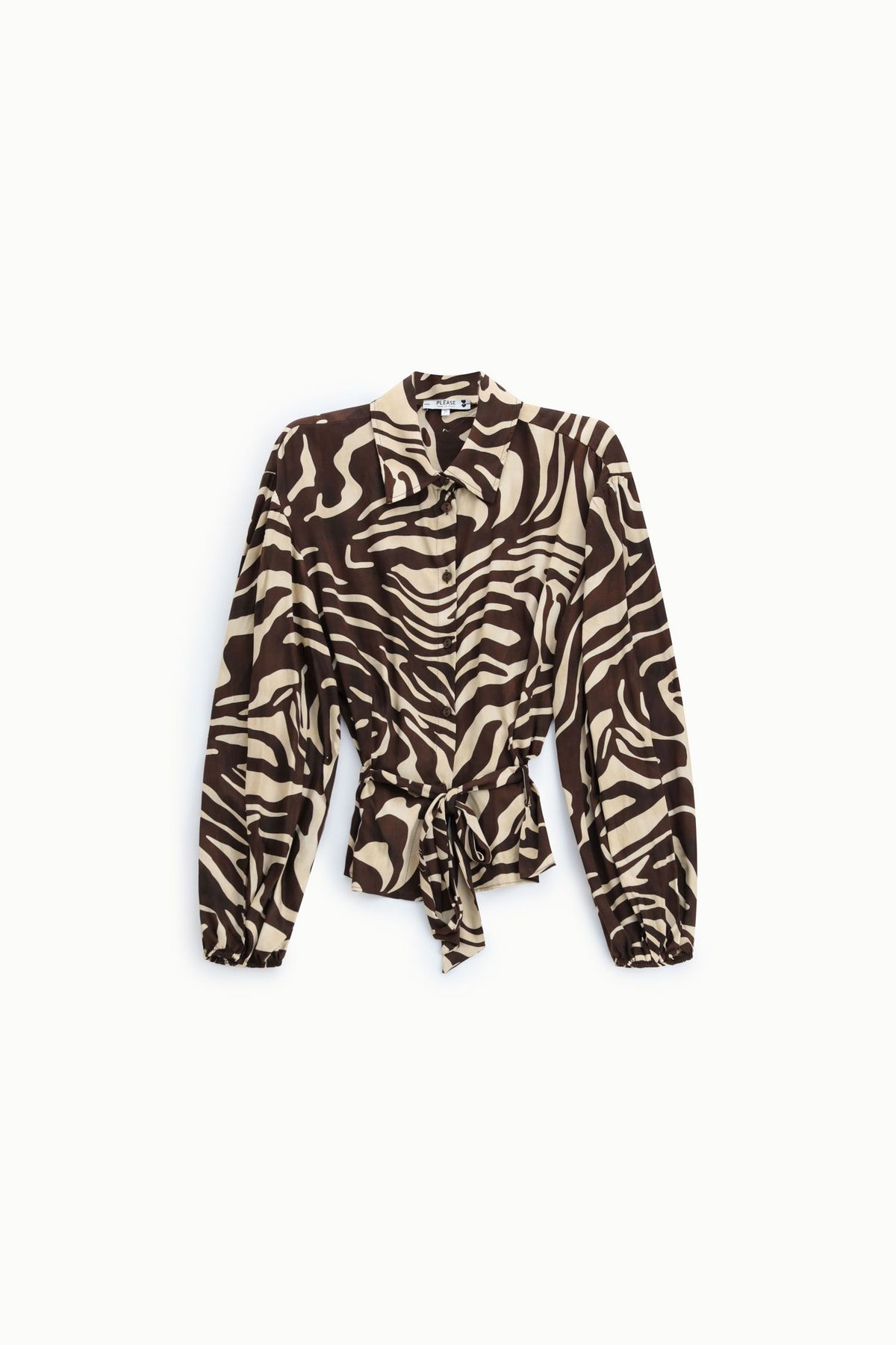 Camicia stampa animalier con cintura in vita Please - Moro/Panna